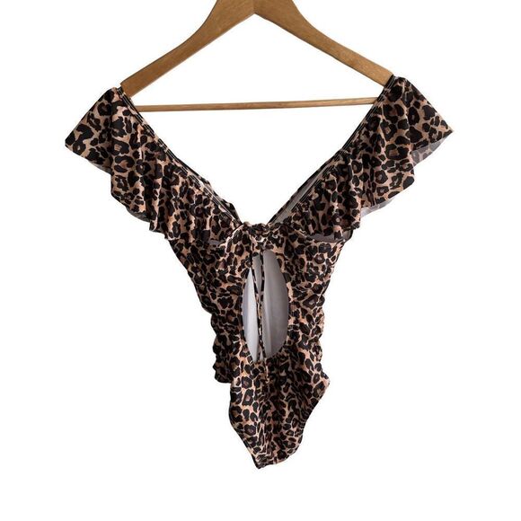 Leopard One Piece Ruffle Swimsuit with Cutout Back - Picture 2 of 4